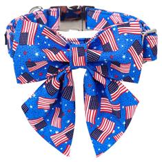 Coleira de cachorro com bandeira americana MACA Bates com gravata borboleta marinheiro, coleira de algodão macio para cães patrióticos de 4 de julho, coleira ajustável com fivela de metal para cães pequenos, médios e grandes