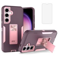 Asuwish Capa de celular para Samsung Galaxy S24 Plus S24+ 5G com protetor de tela de vidro temperado e suporte fino híbrido robusto acessórios para celular S24plus 24S + S 24 24+ mulheres homens roxo