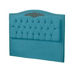 Cabeceira Casal Estofada para Cama Box Maitê Veludo - Bem Rylex, Azul 