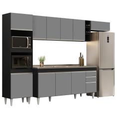 Armário De Cozinha Modulada 5 Peças Cp18 Balcão Com Pia Inox Preto-cinza - Lumil
