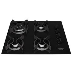 Cooktop 4 Bocas a Gás Dako Supreme com Queimador Tripla Chama e Mesa de Vidro Temperado Preto Bivolt