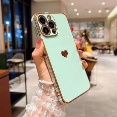 Capa de telefone macia galvanizada com coração de amor para iPhone 11 12 13 14 15 Pro Max XS X XR 7 8 Plus Mini SE 2020 Capa de silicone, verde, para iPhone 8