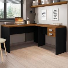 Escrivaninha em L 2 Gavetas Studio - Caemmun, Nogueira Caiena / Preto 