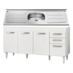 Balcão Gabinete áustria E Pia Inox 160cm 4 Portas - Lumil Móveis Branco-castanho