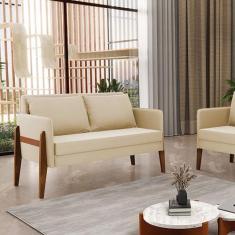 Sofá 2 Lugares Namoradeira Lana Suede Bege Base de Madeira D03 - D'Ros