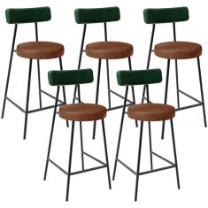 Kit 05 Banquetas Baixa Cozinha Sala Jantar Bancada Milão L02 Facto Verde Marrom  - Lyam Decor