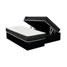 Cama Box Baú Solteiro: Colchão Molas Bonnel Luckspuma Eagle New + Base CRC Suede Black(88x188)