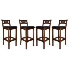 Kit 4 Banquetas Alta para Cozinha Madri Madeira Castanho Suede CCS