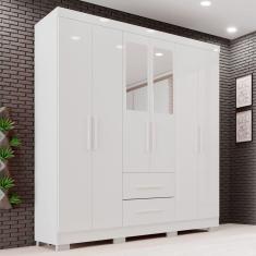 Guarda-roupa Casal com Espelho 6 Portas 2 Gavetas Estrela Premium Branco