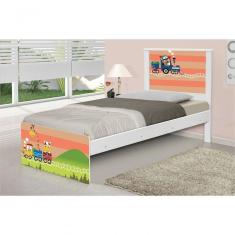 Cama Solteiro Adesivada Trenzinho Com Colchão