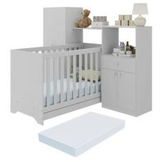 Berço 3 em 1 com Colchão e Guarda-Roupas 4 Portas 1 Gaveta Multimóveis