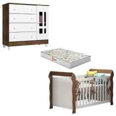 Berço Americano Lara E Cômoda Ariel Branco Acetinado Amadeirado Com Colchão Gazin – Carolina