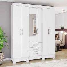 Guarda-Roupa Casal 6 Portas 3 Gavetas com Espelho Santorini Henn Branco