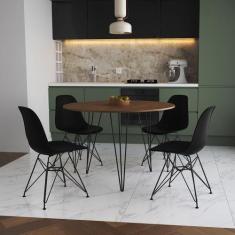 Mesa de Jantar Redonda 90cm Amêndoa Clips 3 Pés com 4 Cadeiras Eames E