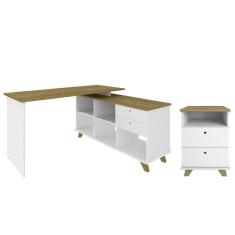 Mesa Escrivaninha Em L Golden E Gaveteiro 2 Gavetas May A06 Olmo-branco - Mpozenato