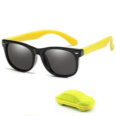 Óculos de sol kids - Oculos de sol infantil de 02-12 anos Dobravel flexivel uv400 com caixinha (preto e amarelo)