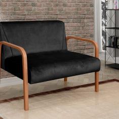 Namoradeira Anita Sofá 2 Lugares Moderna Braço Madeira Veludo Preto 410