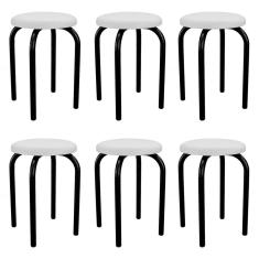 Kit 6 Banquetas Baixas Empilháveis Maviê Industrial Aço Assento Couro Sintético 45 Cm Branco Mpozenato