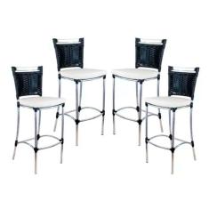 Kit 4 Banquetas Em Alumínio Jk Para Cozinha Preto