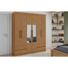 Guarda Roupa Solteiro 6 Portas (2 C- Espelho) E 4 Gavetaszeus Amêndoa