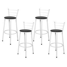 Jogo 4 Banqueta Alta Para Cozinha Branca Epoxi Assento Preto