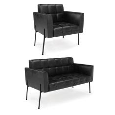Sofá Namoradeira E Poltrona Base Pé De Ferro Preto Elisa Corano D03 - D`rossi Cor Preto