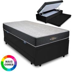 Cama Box Baú Solteiro Auxiliar Bicama 3 em 1 + Colchão D33 Espuma 88x1