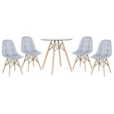 Kit - Mesa De Vidro Eames 70 Cm + 4 Cadeiras Eames Botonê Cinza Claro Cinza-claro