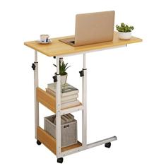 SilteD Mesa de cabeceira com rodinhas, altura ajustável, mesa de cabeceira móvel, estação de trabalho para laptop, mesa de computador móvel com prateleira de 2 níveis, sofá com rodinhas, mesa de