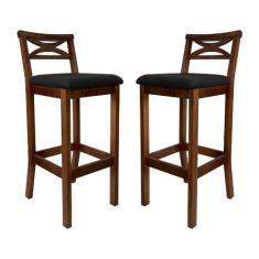 Kit 2 Banquetas Alta Estofada 38x103Cm Ilha Encosto Madri Madeira Maci