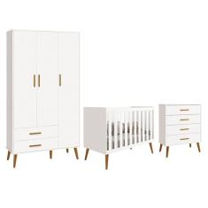 Dormitório Infantil Isis Guarda Roupa 3 Portas, Cômoda E Berço Branco - Reller Móveis Branco