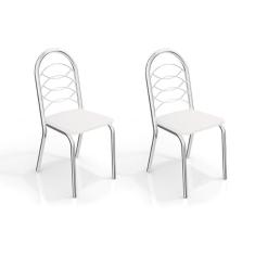 Cadeira Sala de Jantar Holanda 2C009 Kit Cromado Courano Branco