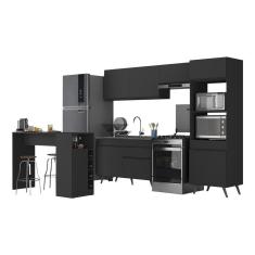 Armário De Cozinha Com Bancada-mesa Gourmet Veneza Multimóveis Mp2174 Preto Preto