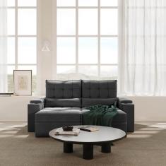 Sofá Retrátil Reclinável com Porta Copos e Usb 3 Lugares 210cm Embaúba Extra Cabecasa Madeiramadeira Cinza Diamante