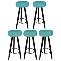 Kit 05 Banqueta Alta Flora Pés Palito em Madeira Preto  Bar Bistrô Coz