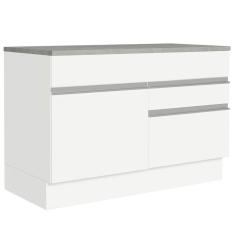Balcão Gabinete de Pia 120 x 60 cm 1 Porta 2 Gavetas Branco (Com Tampo) Glamy Madesa