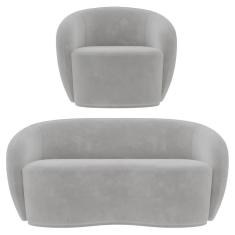 Sofá 2 Lugares Living 160cm E 1 Poltrona Giratória Garbin K04 Veludo Cinza - Mpozenato