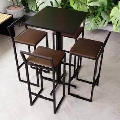 Conjunto Mesa Alta Bar Bistrô Quadrada Preta 4 Banquetas Confort Estof