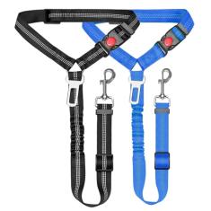 Cinto de segurança removível para carro, coleira de segurança 3 em 1 para cães de estimação, suporte retrátil para apoio de cabeça do veículo e cinto de segurança refletivo ajustável para cães