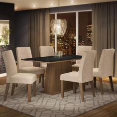 Conjunto Sala de Jantar Madesa Luciana Mesa Tampo de Madeira com 6 Cad