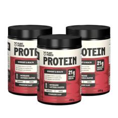 3x Proteína Vegana Morango Plant Power 490g, Morango