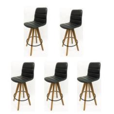 Kit 5 Banquetas Julia Gourmet Giratória Média-Assento tecido Preto - G