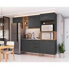 Cozinha Modulada Compacta Isabelle 4 Peças Com Torre Quente Para 2 Fornos Freijó-grafite