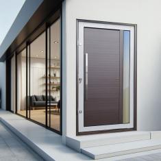 Porta Pivotante Lambril Visione Com Puxador Lado Esquerdo Elite 216x120 Mix Corten