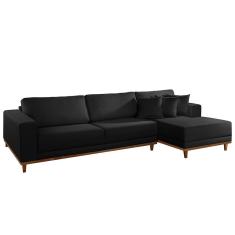 Sofá Cronos 03 Metros Chaise Lado Direito Meu Sofá Online B260 Veludo Preto