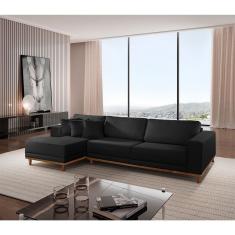Sofá Cronos 03 Metros Chaise Lado Esquerdo Meu Sofá Online B260 Veludo Preto