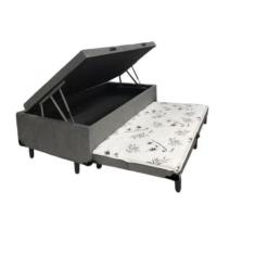 Cama Box Baú Solteiro Com Auxiliar Suede Cinza (Espuma só na Auxiliar)
