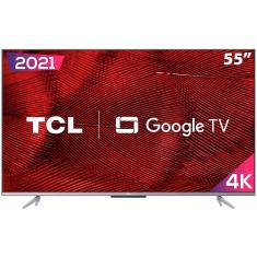 Smart TV LED 55" 4K TCL Google TV 55P725 UHD, HDR10, Dolby Vision Atmos, Bluetooth, Comando de voz à distância, Google Assistant e Borda Ultrafina