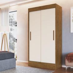 Guarda Roupa Solteiro 3 Portas de Correr 2 Gavetas Marselha Móveis Doripel Off White/Nogueira