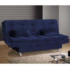 Sofá Cama 3 Lugares com 2 Almofadas Salomé Matrix Veludo Azul
